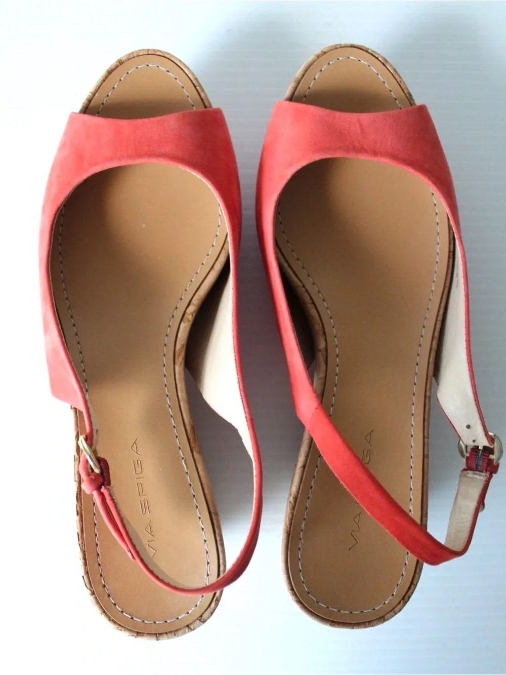 Via Spiga Size 8.5M Red Suede Slingback Cork Platform Wedge Heels Sandals Shoes